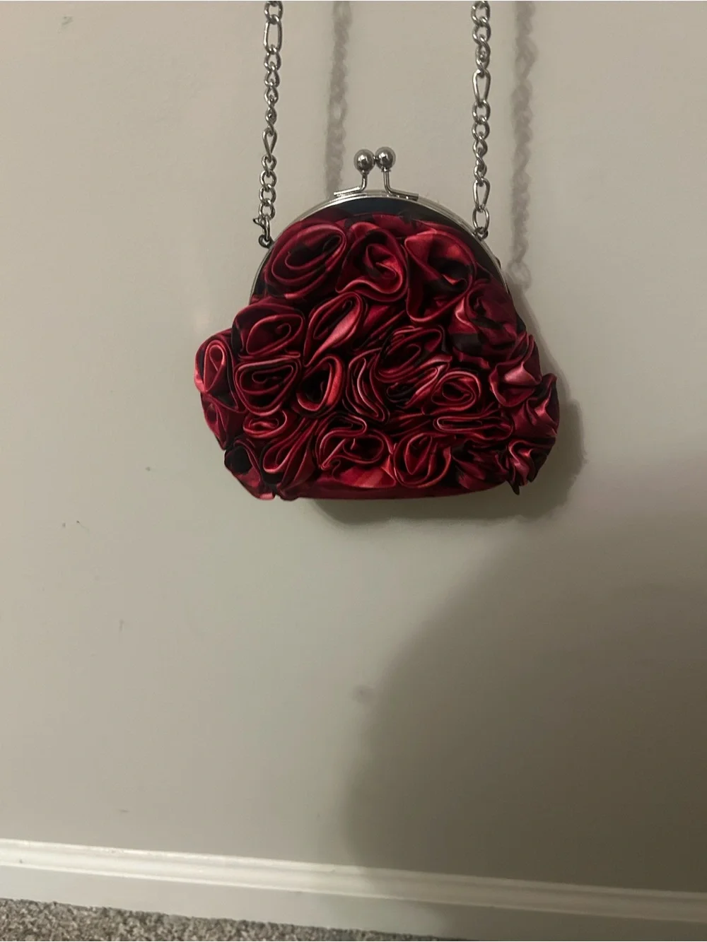 White House Black Market Vintage red satin rosette evening crossbody